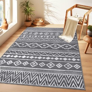 Geometric Distressed Bohemian Rug, Machine Washable Low Pile Floor Carpet Non Slip Modern Print Rugs for Living Room Dining Room - 1 of 4