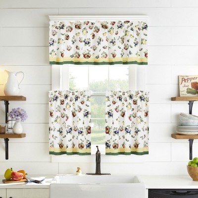 White Cotton Rod Pocket Light-Filtering Kitchen Tier Curtains, 30" x 36"