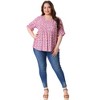 Agnes Orinda Women's Plus Size Floral Pleated V Neck Short Sleeve Tiered Babydoll Blouses - 3 of 4