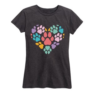 Women's - Instant Message - Rainbow Pawprint Heart Short Sleeve Graphic T-Shirt - 1 of 4