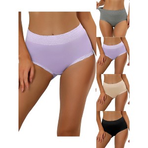 Allegra K Women's Cotton High-Rise Lace Trim Tummy Control 5 Packs Full Coverage Briefs - 1 of 4