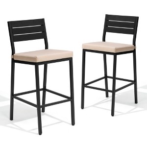 Pellebant 2pc Outdoor Bar Stools Counter Height Bar Stools with Cushions Patio Bistro Tall Chairs with Back and Footrest - 1 of 4