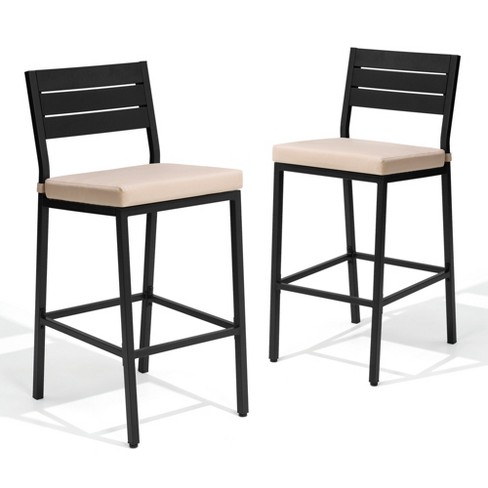 Pellebant 2pc Outdoor Bar Stools Counter Height Bar Stools with Cushions Patio Bistro Tall Chairs with Back and Footrest - image 1 of 4