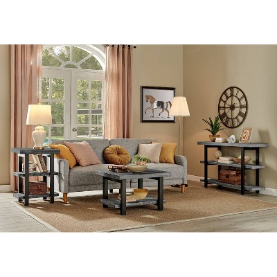 Pomona Slate Gray Metal and Wood 2-Shelf End Table