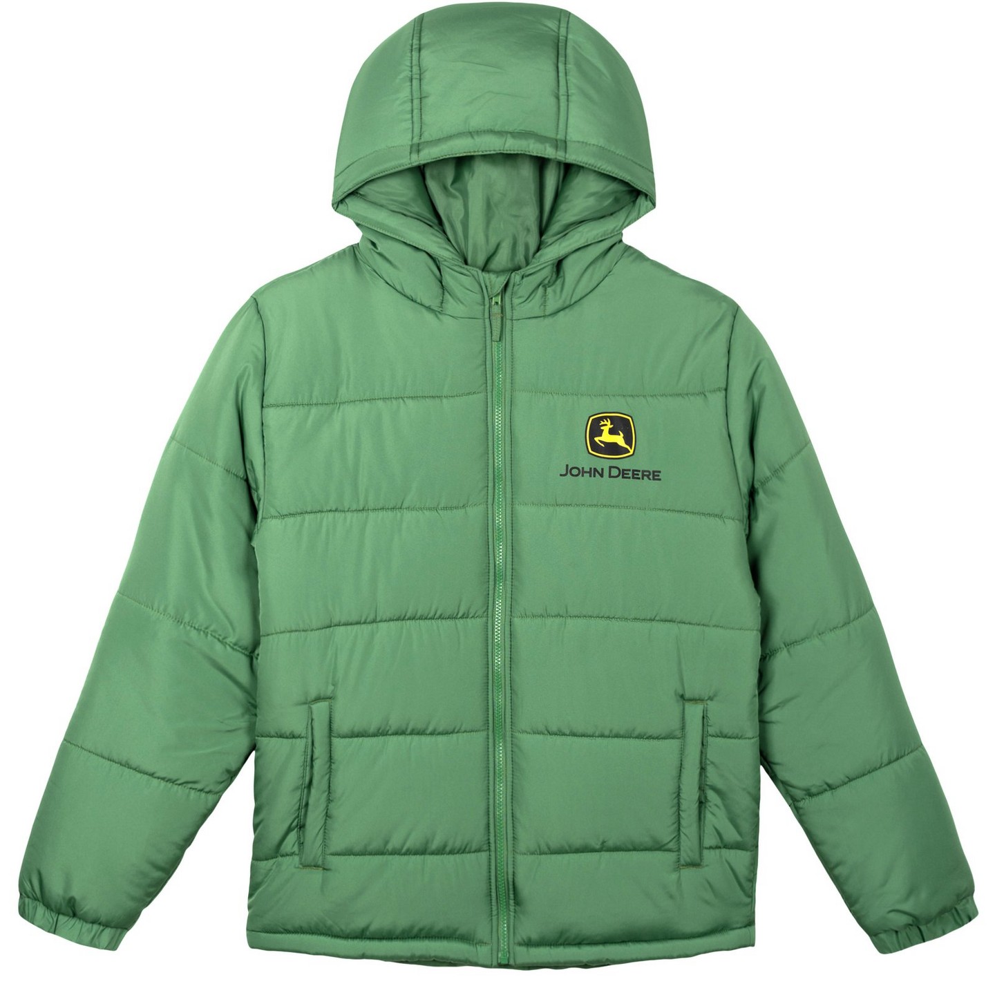 Мужская куртка John Deere Classic Solid Quilted Hooded Puffer Jacket with Front Pockets Forest Green, цвет: Зелёный — фото 1