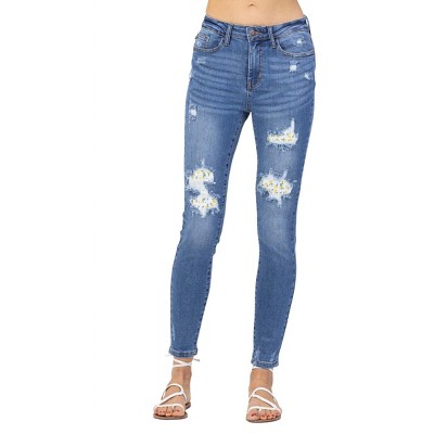 Women's High Waist Skinny Lemon Patch Denim Jeans - Judy Blue