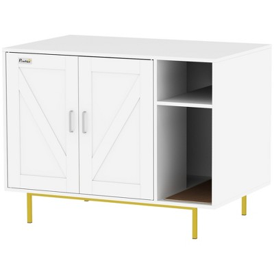 White Wooden Cat Litter Box Enclosure with Storage