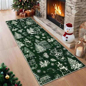 GustoWave Washable Christmas Floor Area Rug, Low Pile Christmas Printed Carpet, Green - 1 of 4