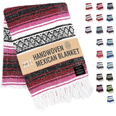 Zulay Home Hand Woven Mexican Blankets - Artisanal Boho Blanket & Mexican Falsa Blanket - Red Violet