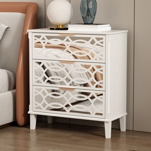 Famapy White 3 Drawers Mirrored Paint Nightstand Modern Bedside Table - 1 of 4