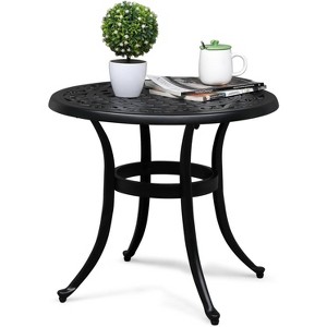VINGLI 24” Cast Aluminum Outdoor Side Table, All Weather Round Patio Side Table End Table for Porch Backyard Balcony Outside (Black) - 1 of 4