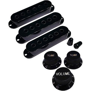 AxLabs Set Of Single Coil Pickup Covers In Modern Spacing (52/50/48), Two Switch Tips, And Three Knobs (Gold Lettering) - 1 of 1