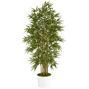 Nearly Natural 64-in Bamboo Artificial Tree in White Tin Planter - 1 of 3