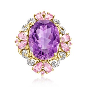 Ross-Simons 9.00 Carat Amethyst and 1.90 ct. t.w. Pink Sapphire Ring With .11 ct. t.w. Diamonds in 14kt Yellow Gold - 1 of 4