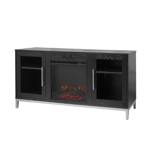 Lainey 54" TV Stand for TVs up to 65" with Electric Fireplace Black/Silver - Teamson Home: Modern Media Console with Storage - 1 of 4