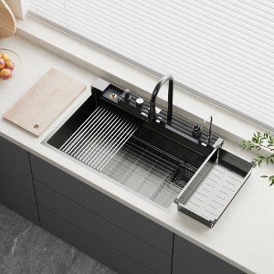 FUFU&GAGA Premium 304 Stainless Steel Kitchen Sink with Whale Faucet and Oak Cutting Board - 1 of 4