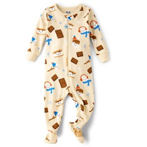 The Children's Place Toddler Boys Long Sleeve Winter S'mores Snug Fit Cotton Footed One Piece Pajamas - 1 of 3