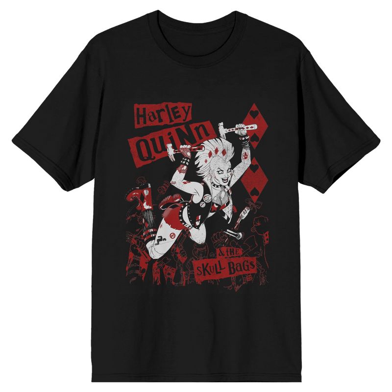 DC Comic Men's Harley Quinn & The Skull Bags Stage Dive Black Graphic Tee, 1 of 2