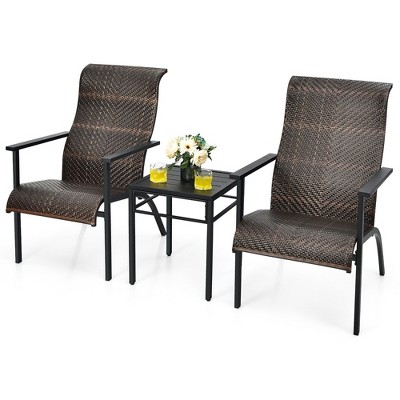 Tangkula 3PCS Rattan Bistro Chair Set Patio Furniture Set W/Table