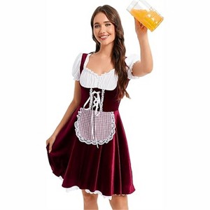 Clearlove Women's Dirndl Velvet V-Neck Ruffled Sleeve Dress Elegant Soft Velvet Holiday Party Dress - 1 of 4