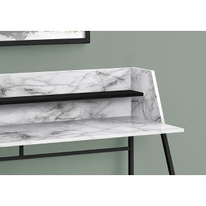 Vynxaria 48" White Marble Effect Matte Black Metal Desk Modern Home Office Centerpiece with Storage Shelves - 1 of 4
