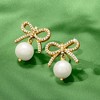 Ross-Simons 9-9.5mm Cultured Pearl and .50 ct. t.w. White Topaz Bow Drop Earrings in 18kt Gold Over Sterling - 3 of 4