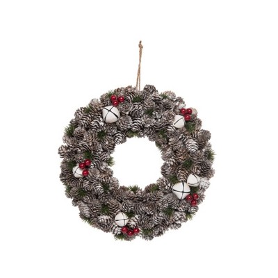 Transpac Foam 13 in. Multicolor Christmas Floral Frosted Bell Wreath