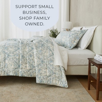King Reversible Blue Floral Down Alternative Comforter Set