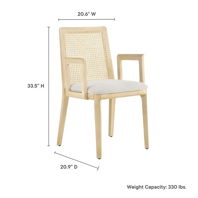 Antique White Rattan and Cane Arm Chair with Padded Seat