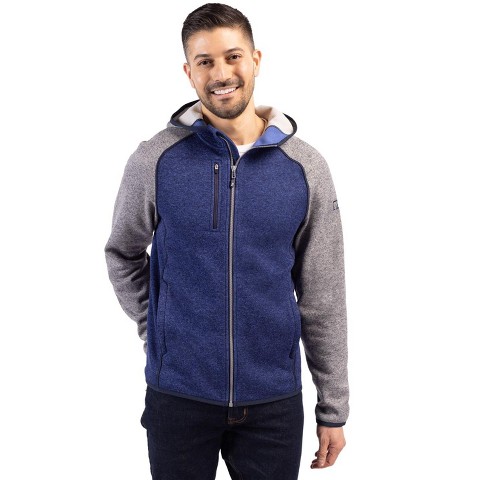 Cutter & Buck Mainsail Full Zip Hooded Mens Jacket - Tour Blue Heather/Polished Heather - S