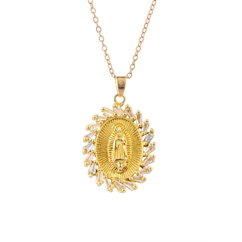 Alilang Gold Plated Crystal Rhinestone Mary Catholic Necklace Christian Jewelry for Women - Clear