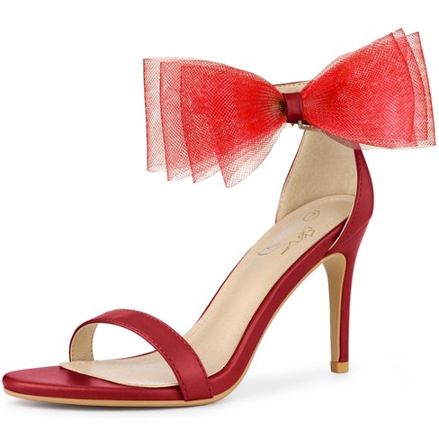 Perphy Open Toe High Heels Ankle Strap Bow Tie Stiletto Heel Sandals For  Women Red 7 : Target