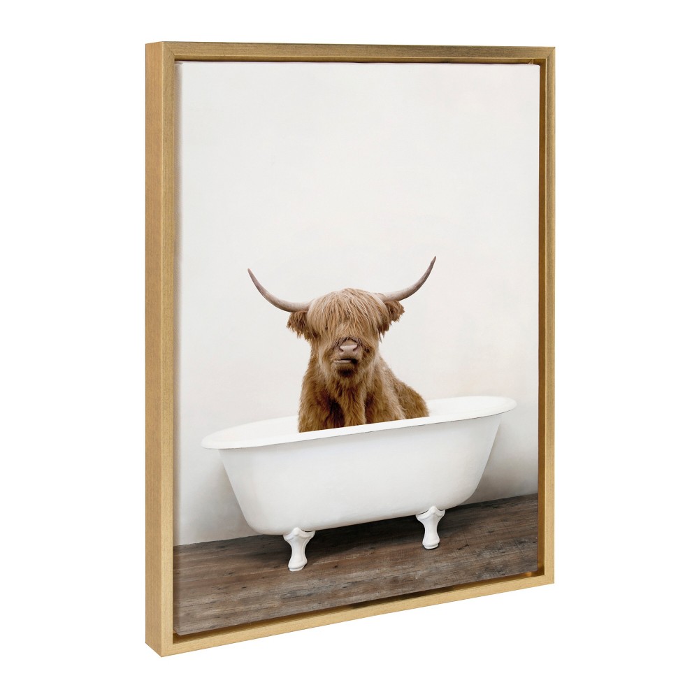 Photos - Wallpaper 18" x 24" Sylvie Highland Cow in Tub Color Framed Canvas by Amy Peterson G