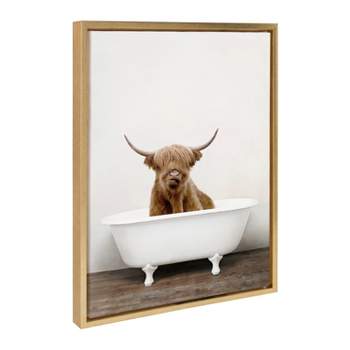 18" x 24" Sylvie Highland Cow in Tub Color Framed Canvas by Amy Peterson Gold - Kate & Laurel All Things Decor