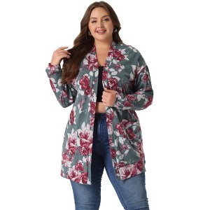 Agnes Orinda Women's Plus Size Lightweight Open Front Knit Floral Cardigans - 1 of 4