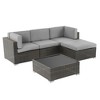 Sonkuki 5-Piece Patio Conversation Sets, Brown Ratten Sectional Sofa Set with Cushion - 2 of 4