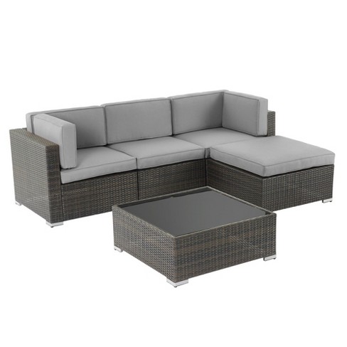 Sonkuki 5-piece Patio Conversation Sets, Brown Rattan Sectional Sofa ...