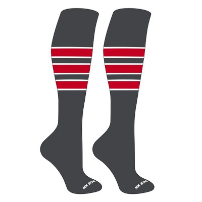 MK Socks Striped OTC Baseball, Softball, Football Socks (C) Granite, White, Red