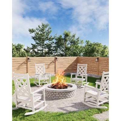 TROPOW Outdoor Rocking Chair, All Weather HDPE Plastic Patio Rocker Chair with Wide Armrests, Classic Fire Pit Chair for Porch, Deck, Lawn, Garde
