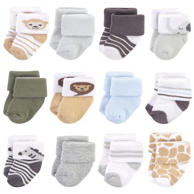 Hudson Baby Infant Boy Cotton Rich Newborn and Terry Socks, Boy Safari, 0-3 Months