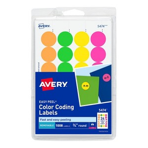 Avery Removable Labels 3/4" Round 1008/PK Neon AST 05474 - 1 of 4