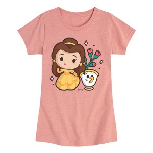 Girls' - Disney Princess - Kawaii Chibi Belle and Chip Fitted Short Sleeve Graphic T-Shirt - 1 of 4