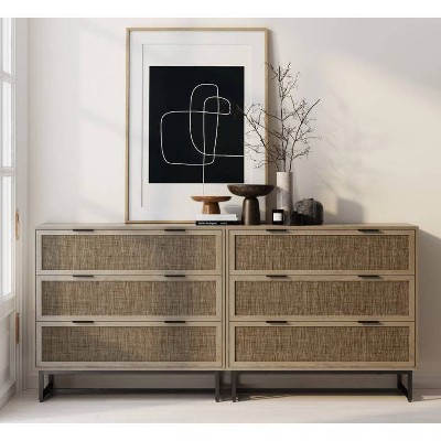 Buffet moderno con ripiani regolabili - porte in rattan - MDF - naturale