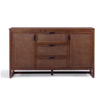Teamson Home Hatteras Sideboard Cabinet 3 Rattan Inlay Drawers & 2 Doors Adjustable Shelf