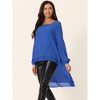 Seta T Women's Lantern Long Sleeve Round Neck High Low Irregular Hem Casual Blouse - 2 of 4