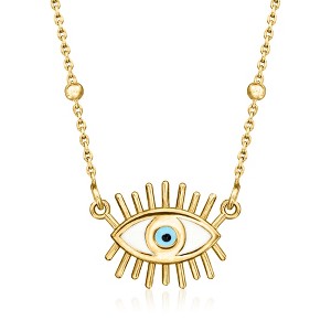 Ross-Simons Italian Multicolored Enamel Evil Eye Beaded Station Necklace in 18kt Gold Over Sterling Size 18 - 1 of 3