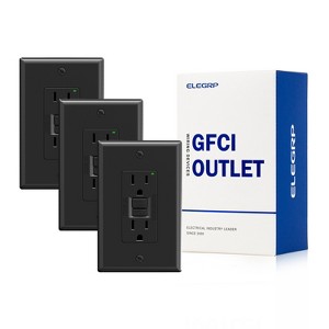 ELEGRP GFCI Outlet Self-Test, 15 Amp 125V NO Tamper Resistant Duplex wall outlet, with Glossy Wall Plate, UL Listed, Black 3PC - 1 of 1