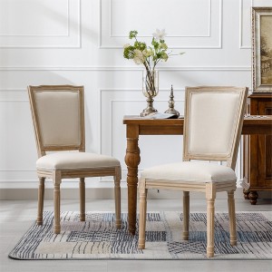 Sapphtopaz French Style Wooden Dining Chairs Set of 2, Solid Wood Frame Accent Chairs, Linen Fabric Kitchen Chairs for Dining Room, Kitchen - 1 of 4