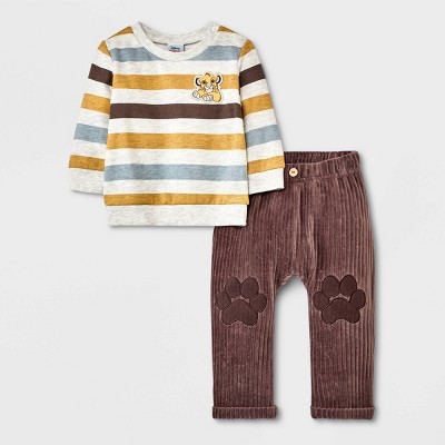 Image of Baby Boys' Disney Lion King Striped Top and Bottom Set - Brown 6-9M