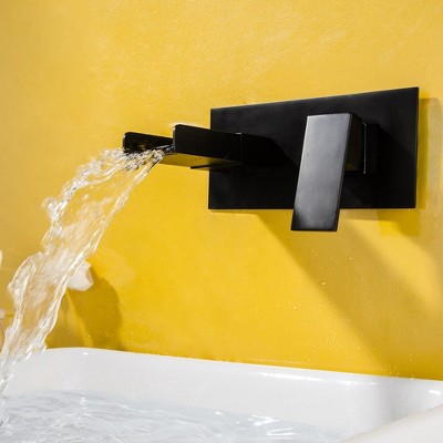 Matte Black Wall-Mount Single-Handle Waterfall Bathroom Faucet